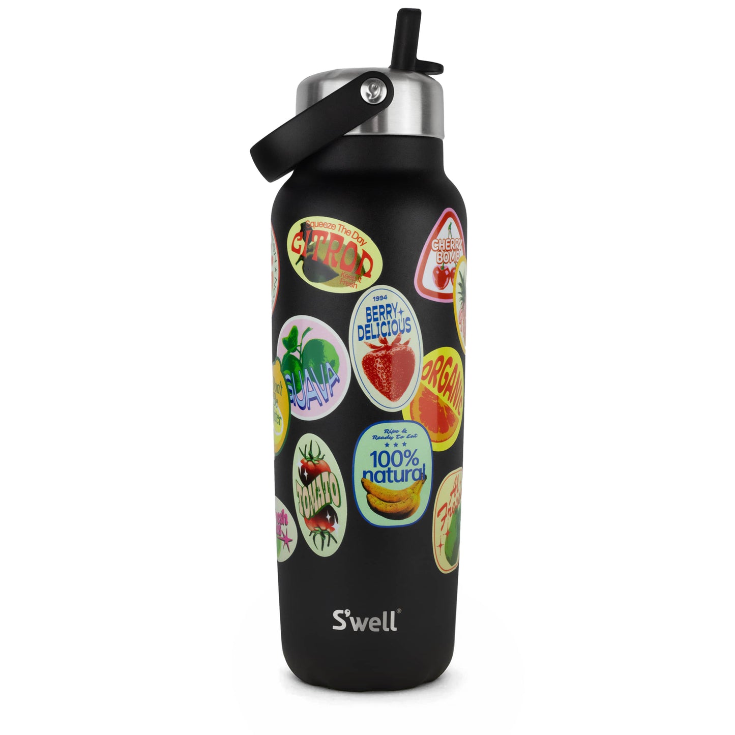 explorer-with-flip-straw-lid-40oz-u3 01_Swell_Fruit_Stand_Stamp_Pattern_Onyx_Black_Front.jpg